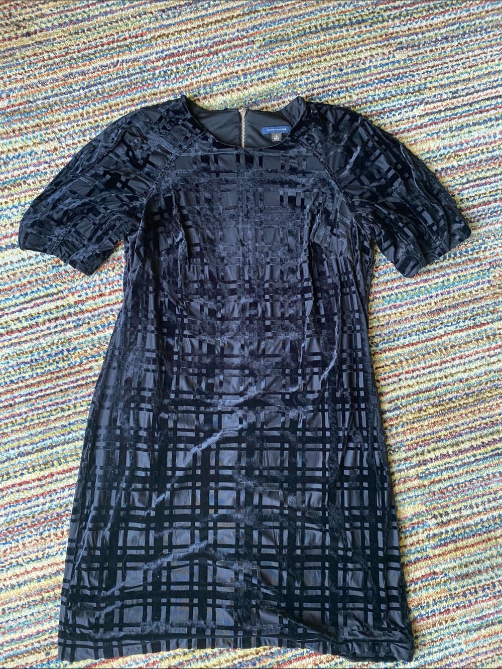 Tommy Hilfiger Black Velvet Plaid Short-Sleeve Mini Dress